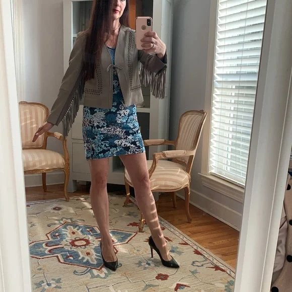 Elie Tahari Lamb Leather Fringe cropped sexy jacket tan brown S $398 gorgeous - Picture 2 of 10